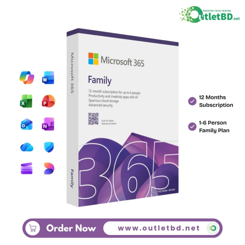 Microsoft Office 365 Family Official License Subscription Key with Box